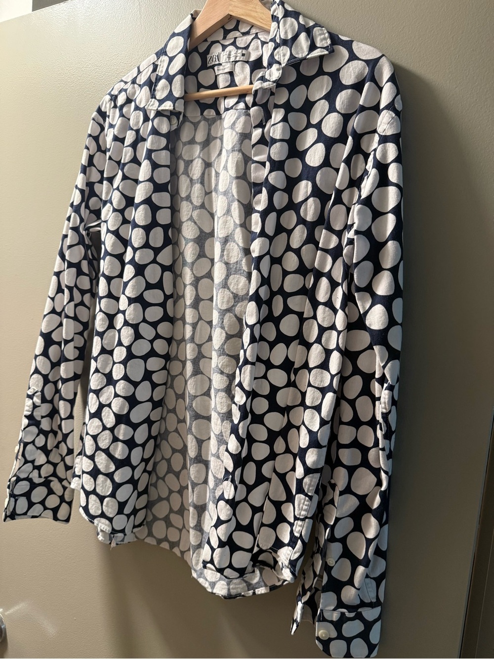 Polka Dot Open-Front Men’s Shirt Jacket - Black & White